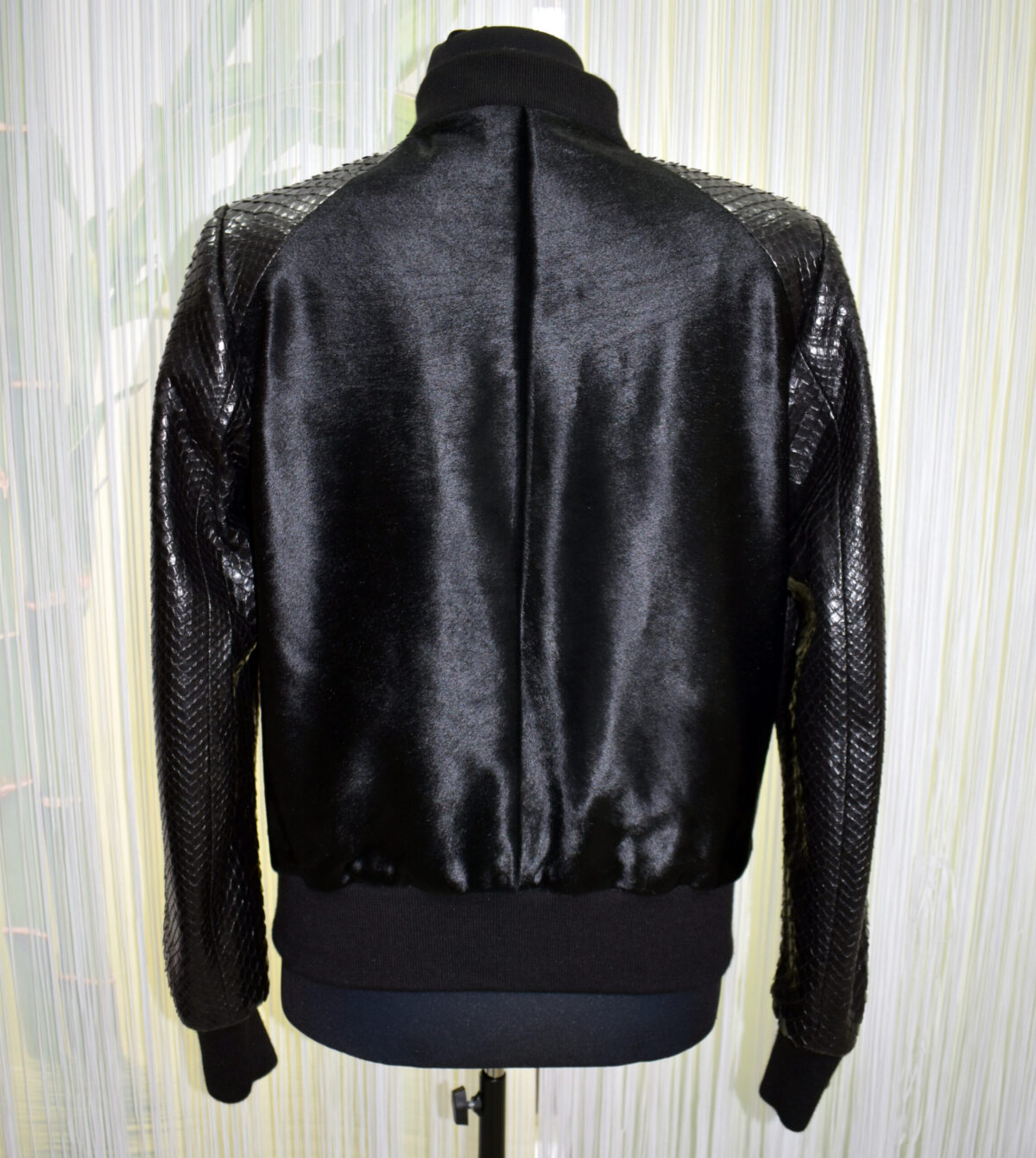 Pony Hair Genuine Python Leather Black Bomber Jacket