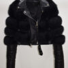 Fox Fur Trim Women's Genuine Leather Black Motorcycle Biker Jacket