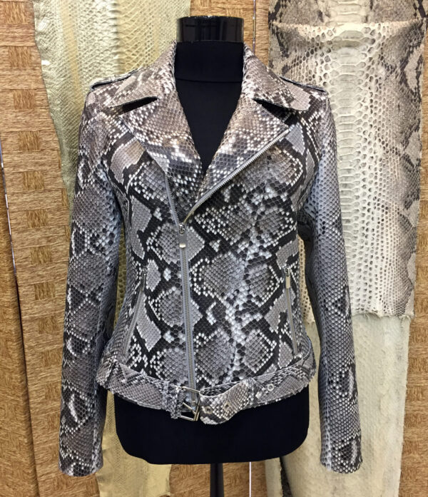 Genuine Python Leather Exotic Snake Skin Natural White Biker Jacket