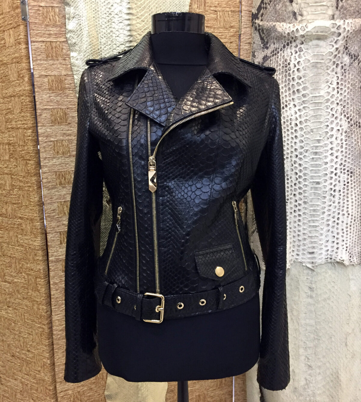 Genuine Python Leather Exotic Snake Skin Natural Black Biker Jacket
