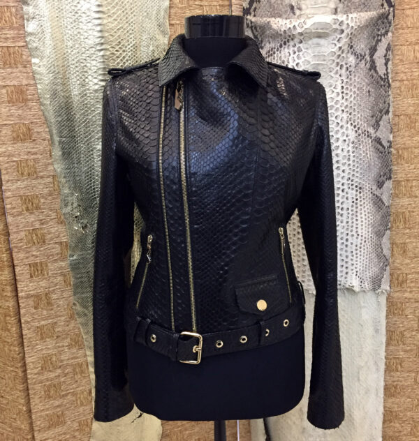Genuine Python Leather Exotic Snake Skin Natural Black Biker Jacket