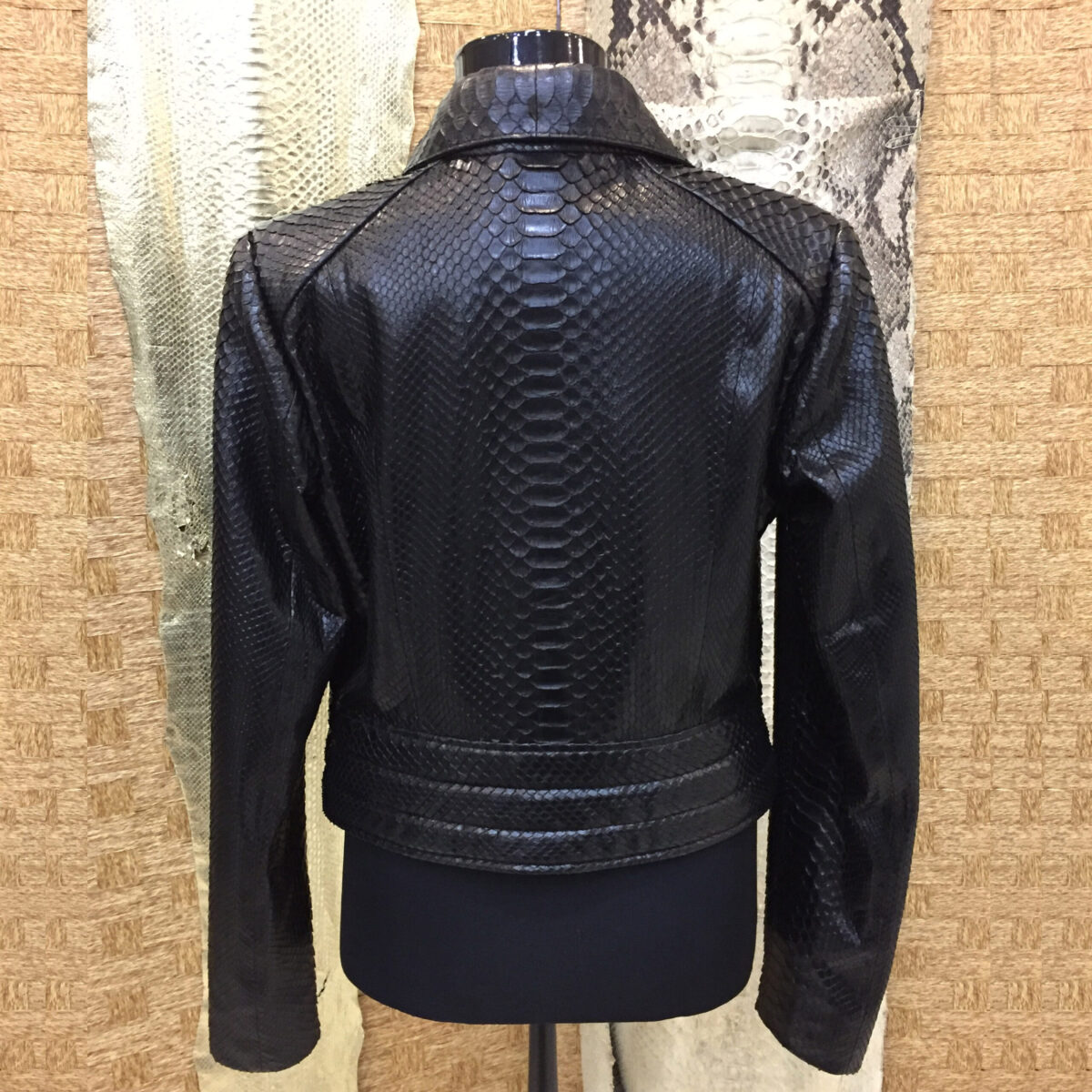 Black Python Biker Jacket with Satin Lining