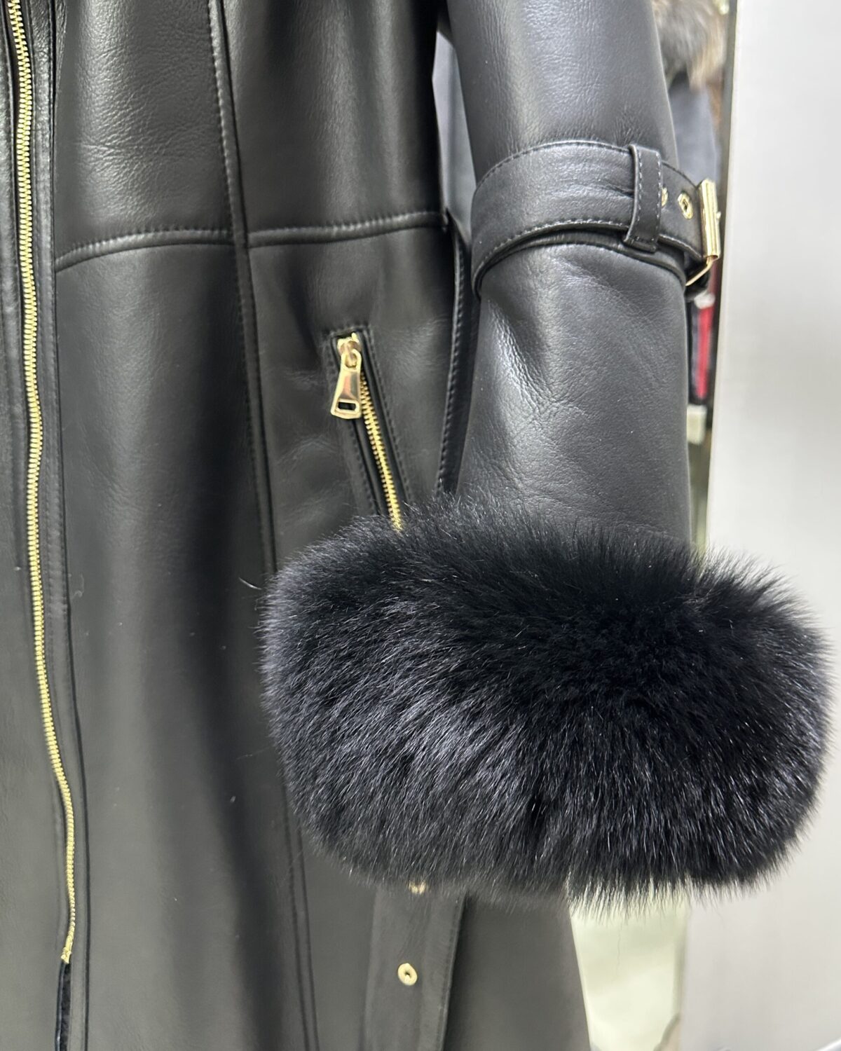 Fox Fur Hooded Shearling Overcoat: Women's Belted Black Fur Coat