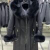 Fox Fur Hooded Shearling Overcoat: Women's Belted Black Fur Coat