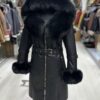 Fox Fur Hooded Shearling Overcoat: Women's Belted Black Fur Coat