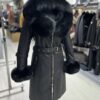 Fox Fur Hooded Shearling Overcoat: Women's Belted Black Fur Coat