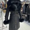 Fox Fur Hooded Shearling Overcoat: Women's Belted Black Fur Coat
