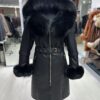 Fox Fur Hooded Shearling Overcoat: Women's Belted Black Fur Coat