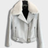Genuine Python Leather Real Mink Fur Collar White Exotic Biker Jacket