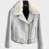 Genuine Python Leather Real Mink Fur Collar White Exotic Biker Jacket