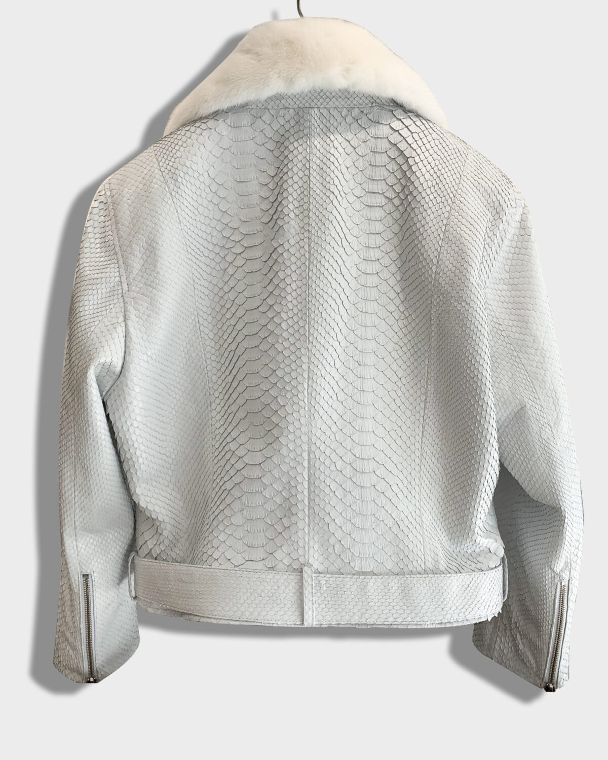Genuine Python Leather Real Mink Fur Collar White Exotic Biker Jacket