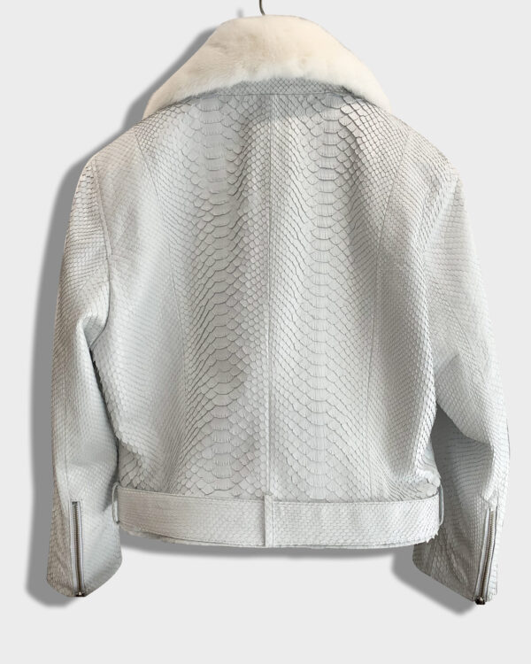 Genuine Python Leather Real Mink Fur Collar White Exotic Biker Jacket