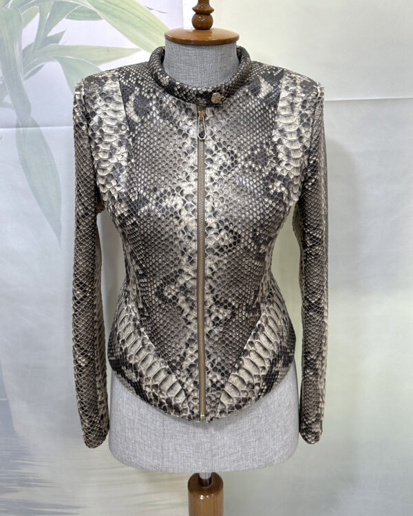 Beige Genuine Natural Python Skin Jacket - Exotic Snake Leather Luxury Coat