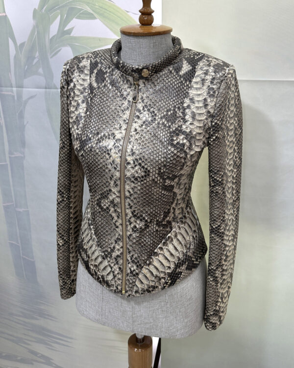 Beige Genuine Natural Python Skin Jacket - Exotic Snake Leather Luxury Coat