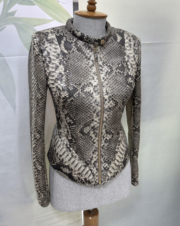 Beige Genuine Natural Python Skin Jacket - Exotic Snake Leather Luxury Coat