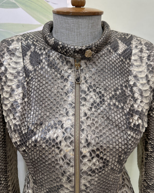 Beige Genuine Natural Python Skin Jacket - Exotic Snake Leather Luxury Coat