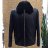 Men's Black Python Leather Removable Mink Fur Collar Exotic Snake Skin Jacket