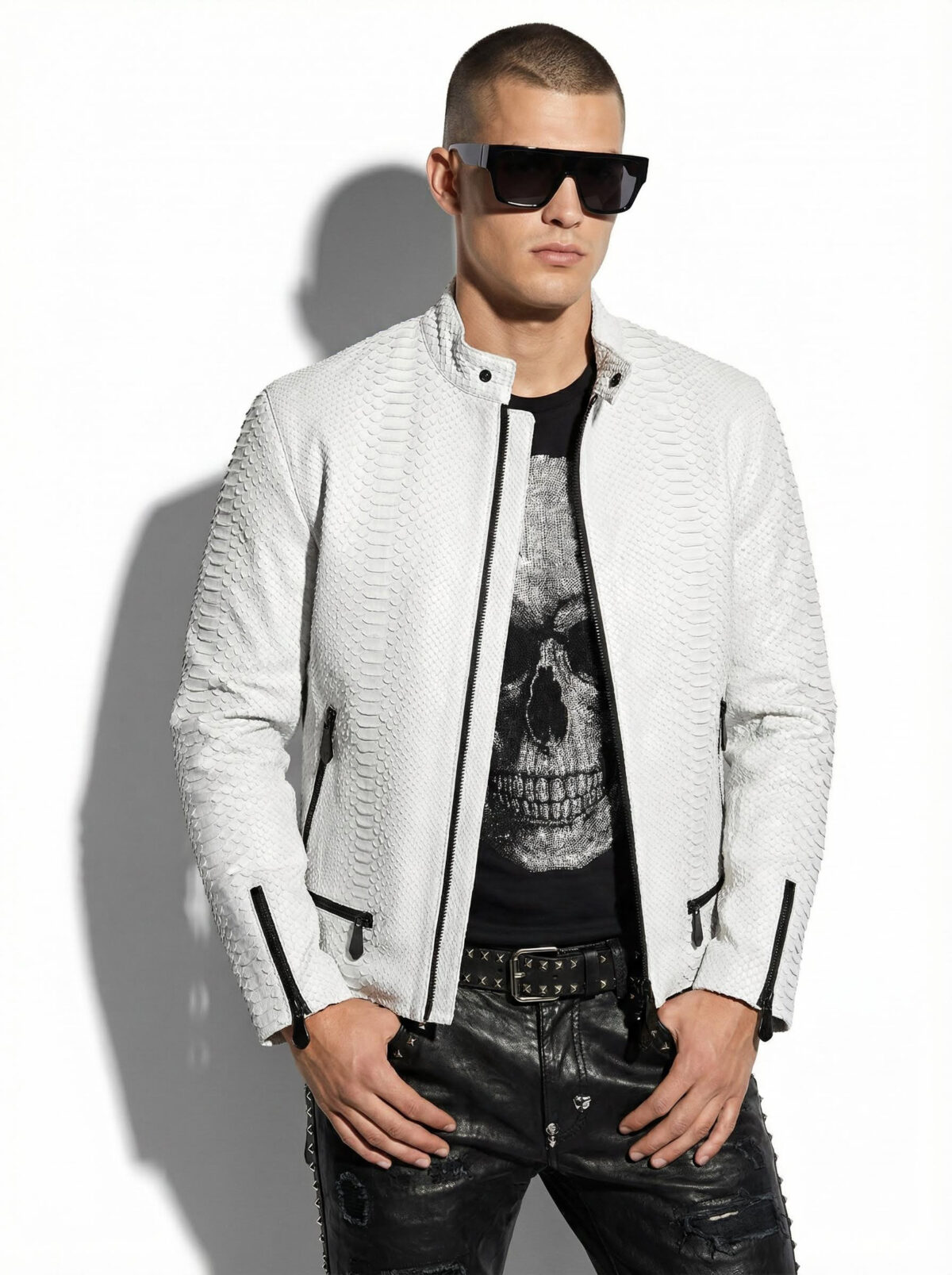 Python Skin White Moto Jacket