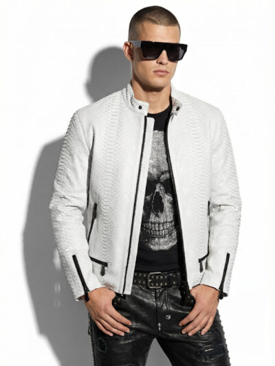 Python Skin White Moto Jacket