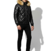 Quilted Leather Hooded Jacket with Raccoon Fur Trim