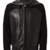 Men's Black Python Leather Suede Hoodie Jacket