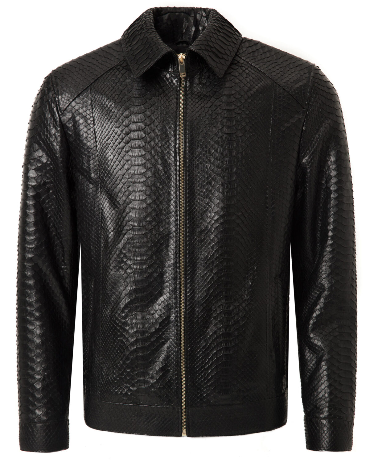 Black Python Shirt-Collar Jacket