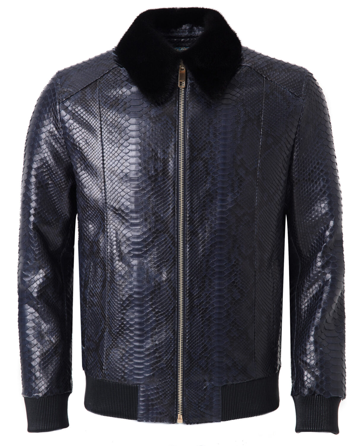 Navy Python Jacket with Mink Collar