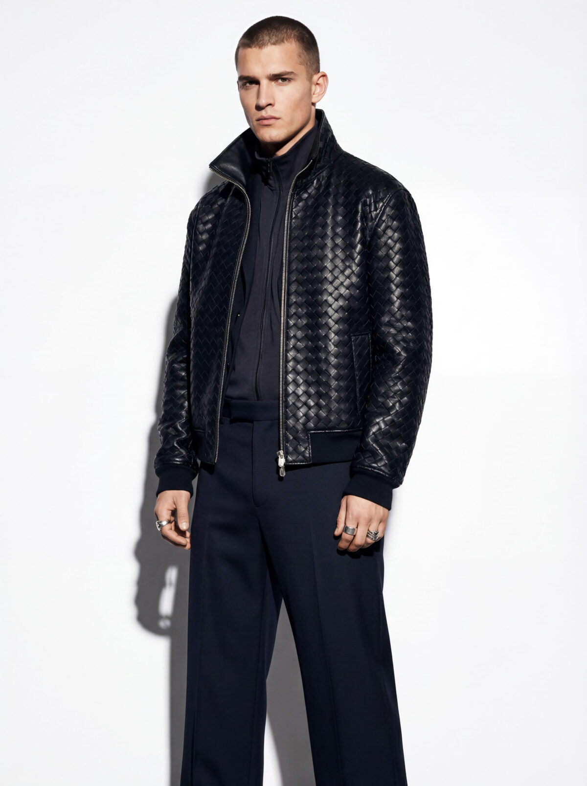 Hand-Woven Intrecciato Lambskin Bomber Jacket