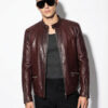 Genuine Burgundy Python Skin Racer Jacket - Luxury Wine Red Snake Leather Moto Coat