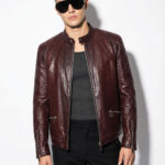Genuine Burgundy Python Skin Racer Jacket - Luxury Wine Red Snake Leather Moto Coat
