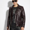Deep Red Black Python Leather Biker Jacket - Exotic Snake Skin Motorcycle Coat