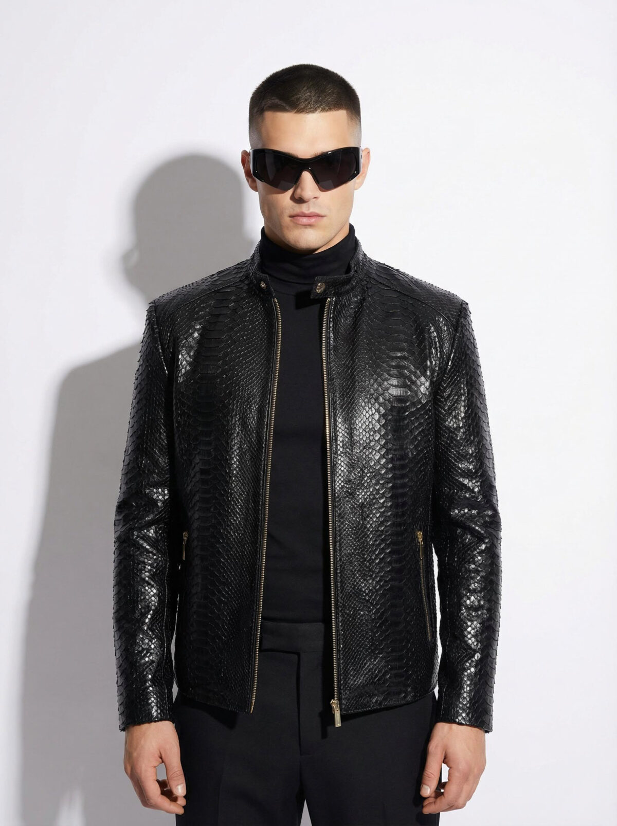 Luxury Men's Black Python Leather Genuine Snake Skin Exotic Moto Jacket