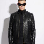Luxury Men's Black Python Leather Genuine Snake Skin Exotic Moto Jacket