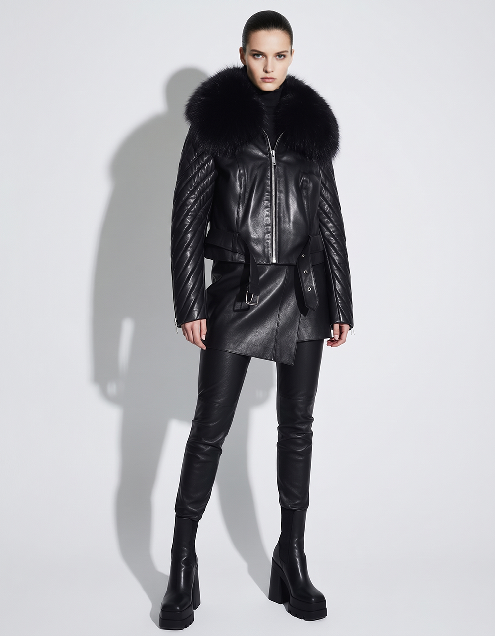 Black Lambskin Jacket with Fox Fur Trim