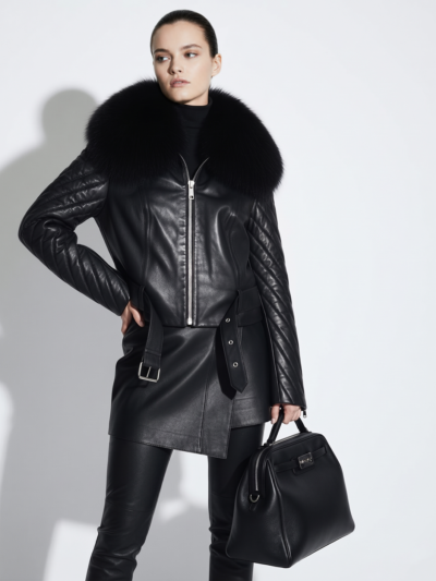 Black Lambskin Jacket with Fox Fur Trim