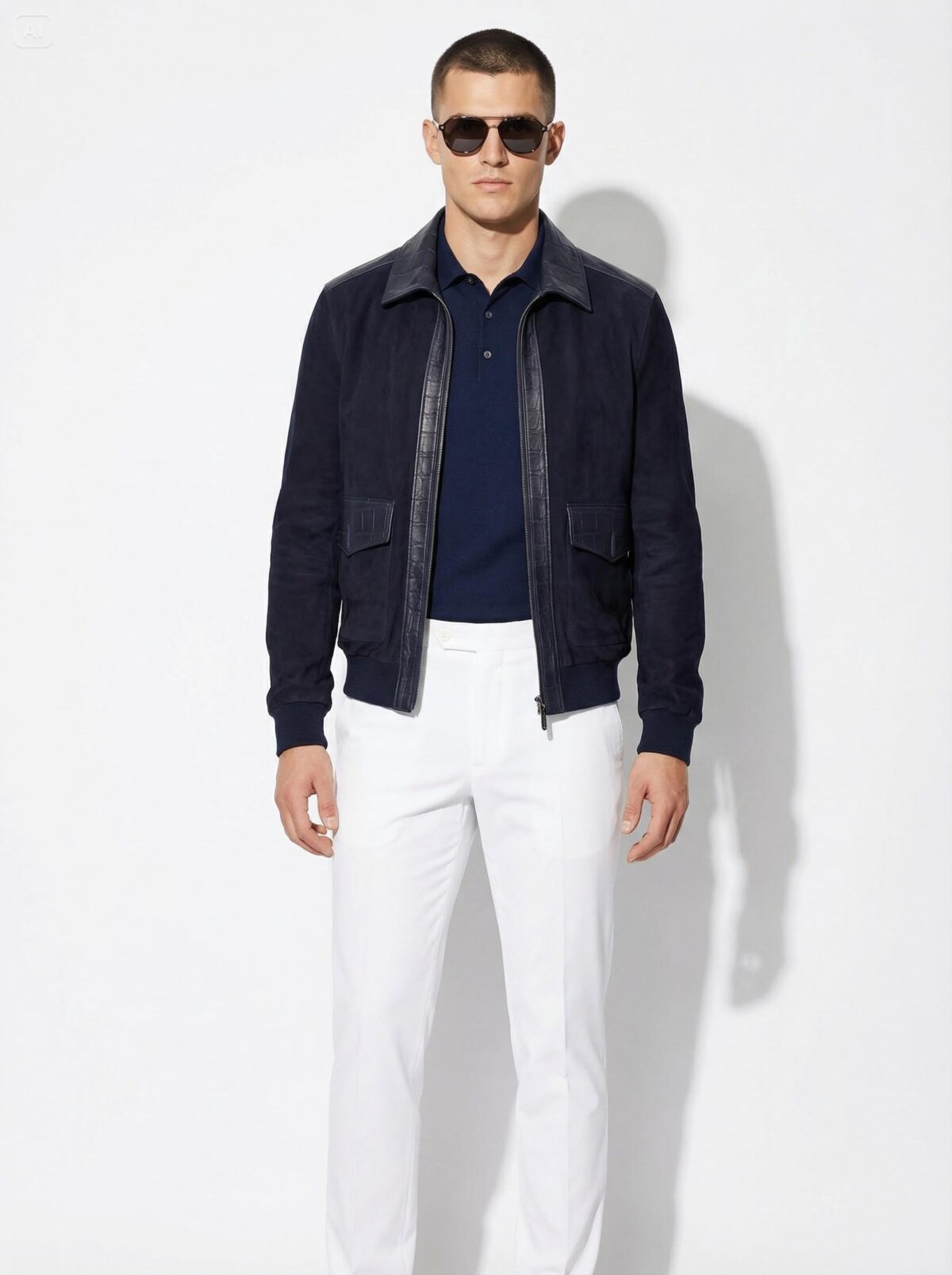Embossed Trim Metis Suede Blouson