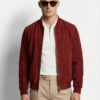 High-End Suede Genuine Leather Bomber Jacket | Burgundy Red & Brown Luxury Coat