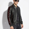 Deep Red & Black Genuine Python Skin Bomber Jacket | Men's Exotic Snake and Lambskin Outerwear
