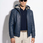 Navy Ostrich Hoodie Jacket with Rex Rabbit Lining