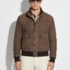 Nubuck Leather Bomber Jacket, Men's Brown Suede Button-Front, Luxury Casual Outerwear