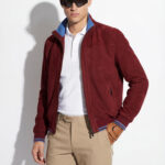 Bordeaux Luxury Metis Suede Bomber Jacket – Red Burgundy Genuine Leather Men’s Designer Outerwear