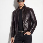 Genuine Python Leather Men's Exotic Snake Skin Red Black Luxury Handmade Jacket