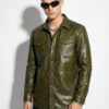 Olive Green Genuine Python Skin Shirt Jacket | Men's Exotic Leather Shacket