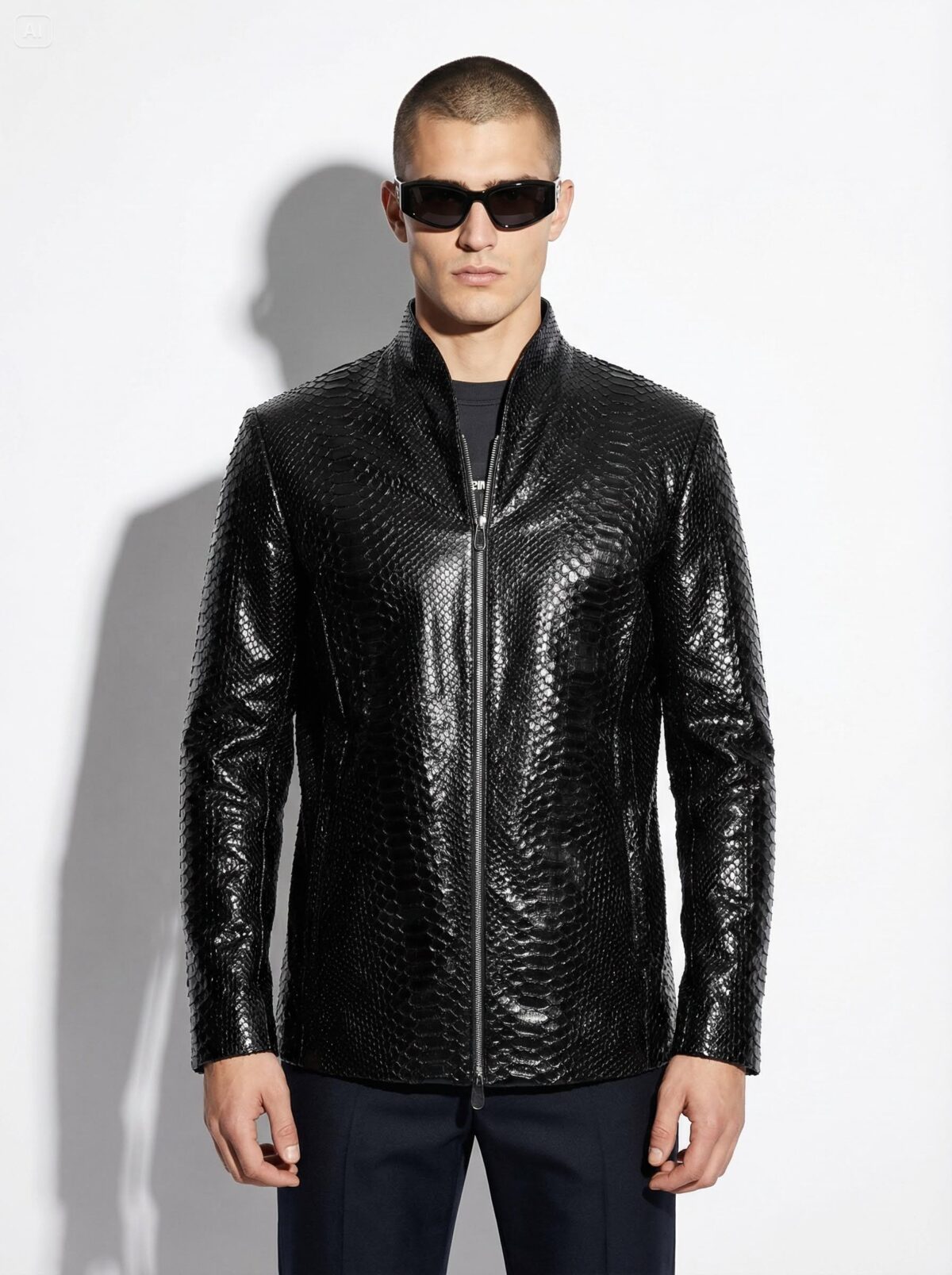 Exotic Black Python Skin Jacket | Men's Luxury Leather Coat | Handmade Genuine Snake Skin Outerwear