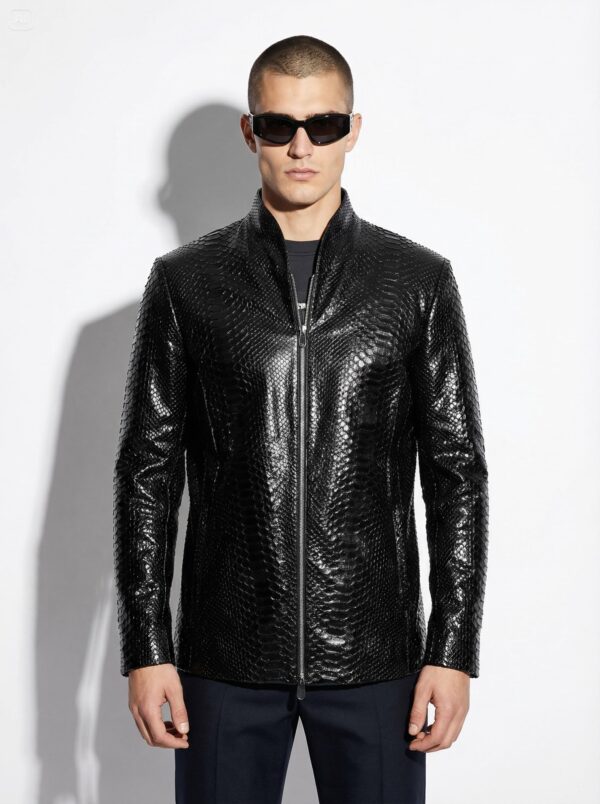Exotic Black Python Skin Jacket | Men's Luxury Leather Coat | Handmade Genuine Snake Skin Outerwear