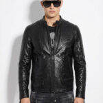 Genuine Python Leather Men's Exotic Snake Skin Black Luxury Moto Jacket