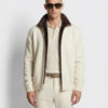 Men’s Wool Cardigan with Merino Fur Lining – Luxury Winter Zip Jacket in Cream White