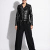 Black Python Moto Jacket with Stand Collar