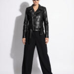 Black Python Moto Jacket with Stand Collar