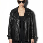 Oversized Black Python Moto Jacket